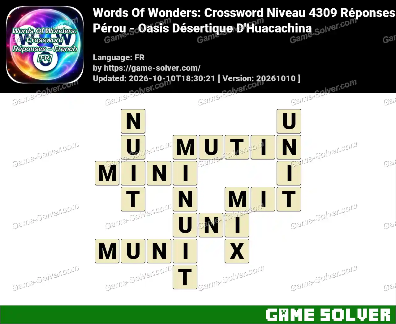 Words Of Wonders: Crossword Niveau 4309 Réponses – Pérou – Oasis Désertique D’Huacachina